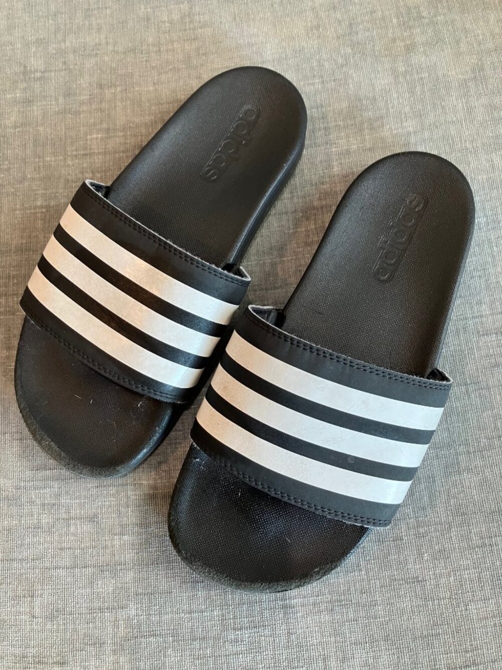 adidas Slides Womens 6 Black White 3 Stripe Sandals Adilette Sport Athleisure